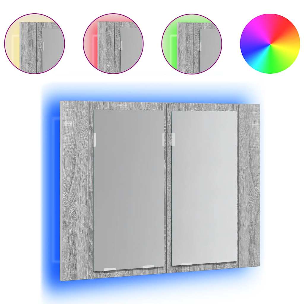 Mobile Specchio LED Grigio Sonoma 60x12x45cm Legno Multistrato cod mxl 73159