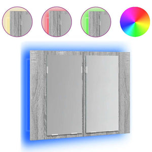 Mobile Specchio LED-Armadietto a Specchio da Bagno Grigio Sonoma 60x12x45cm Legno Multistrato