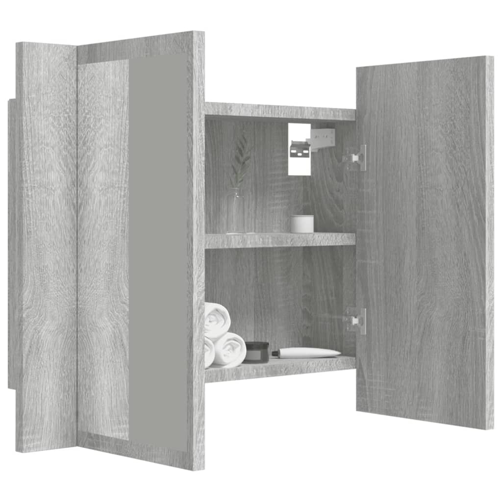 Mobile Specchio LED Grigio Sonoma 60x12x45cm Legno Multistrato 822842