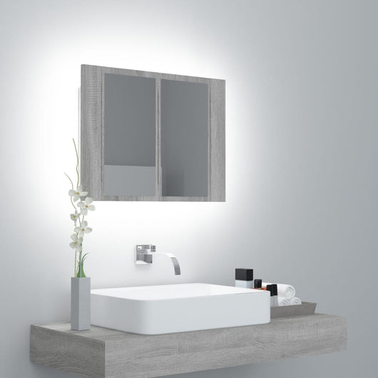 Mobile Specchio LED Grigio Sonoma 60x12x45cm Legno Multistrato 822842