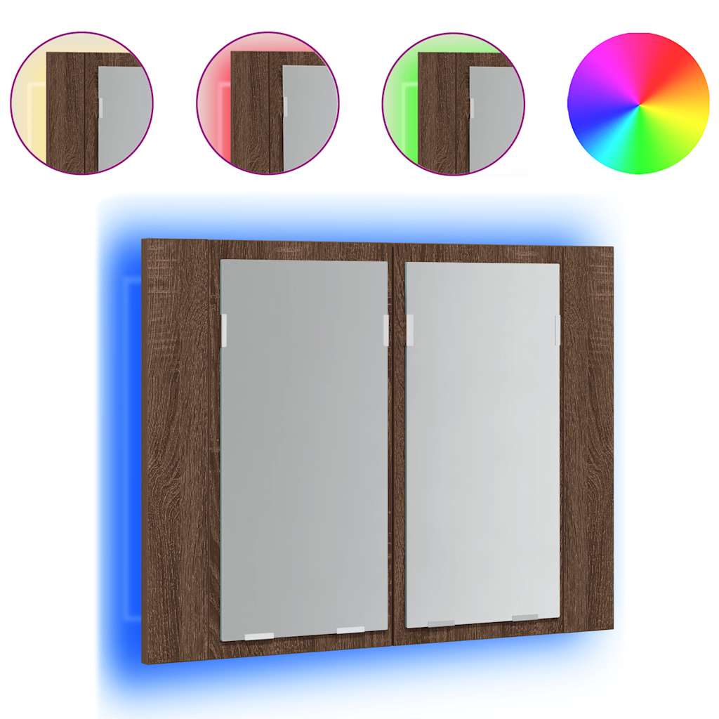 Mobile Specchio LED Rovere Marrone 60x12x45cm Legno Multistrato cod mxl 76637