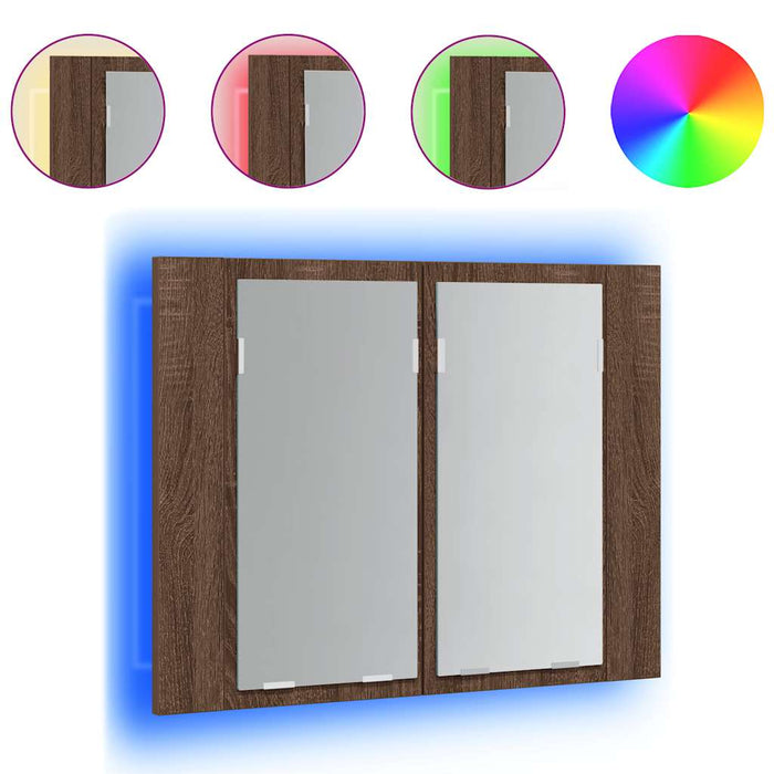 Mobile Specchio LED-Armadietto a Specchio da Bagno Rovere Marrone 60x12x45cm Legno Multistrato