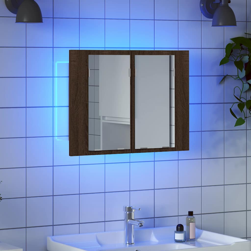 Mobile Specchio LED Rovere Marrone 60x12x45cm Legno Multistrato cod mxl 76637