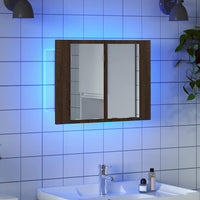 Mobile Specchio LED-Armadietto a Specchio da Bagno Rovere Marrone 60x12x45cm Legno Multistrato