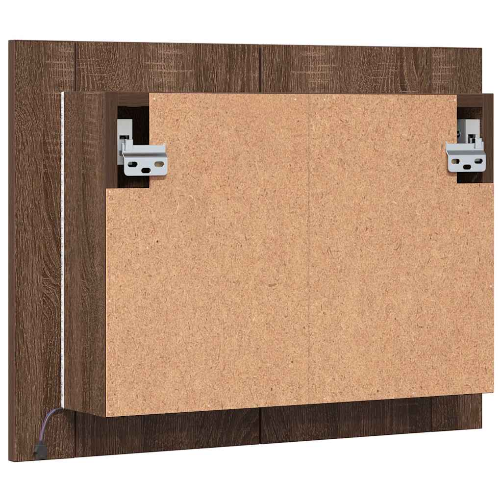 Mobile Specchio LED-Armadietto a Specchio da Bagno Rovere Marrone 60x12x45cm Legno Multistrato