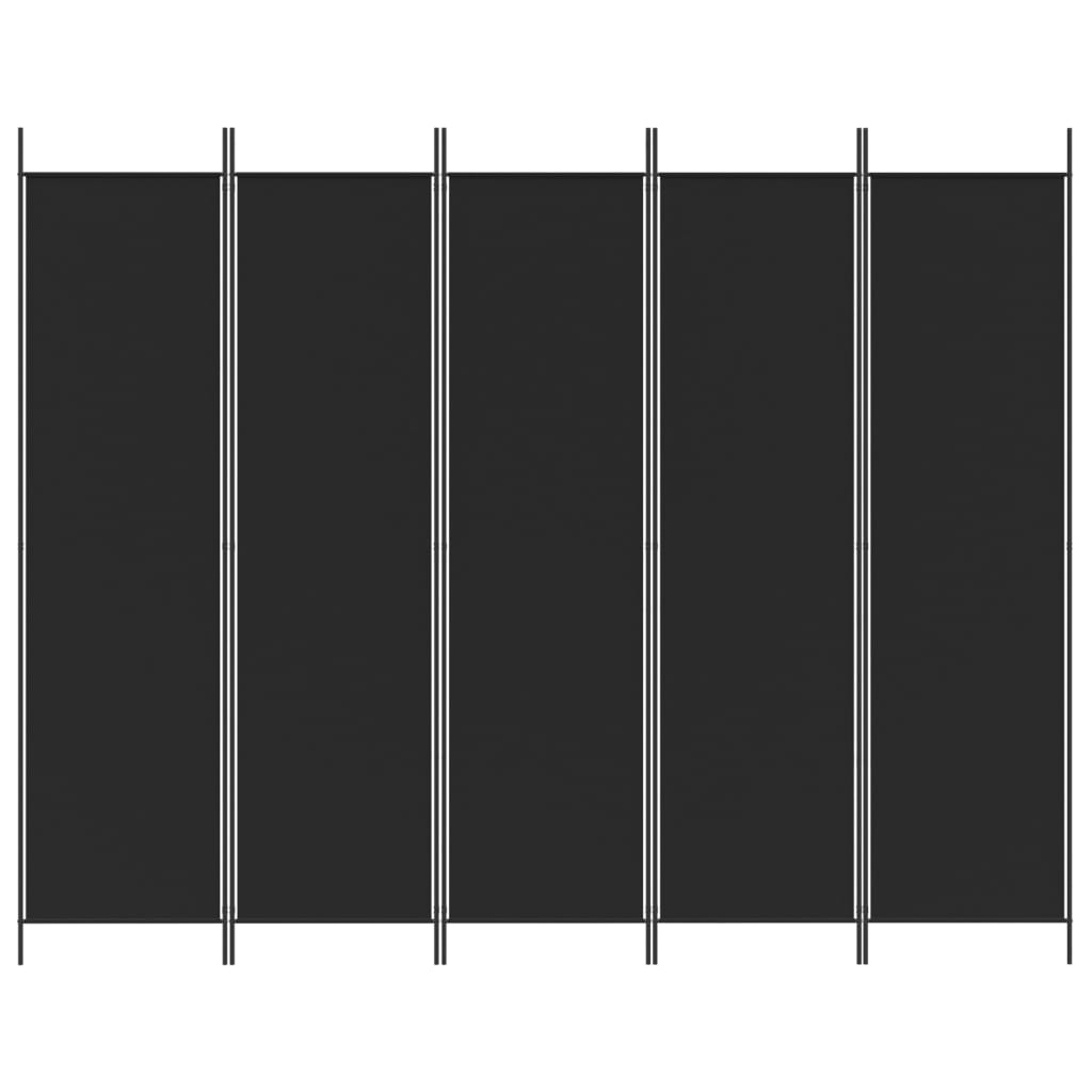Divisorio 5 Pannelli Nero 250x200 cm Tessuto 350189
