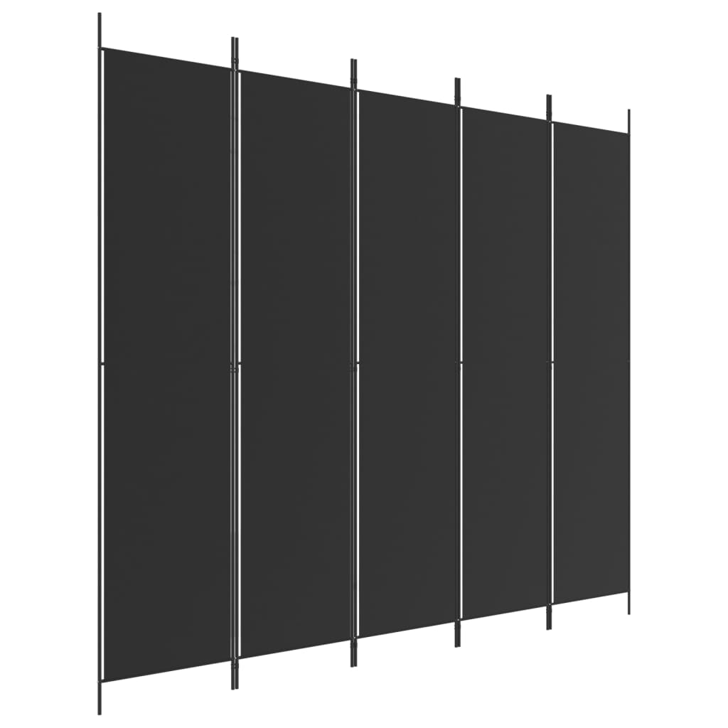Divisorio 5 Pannelli-Set di 5 pannelli Paravento Nero 250x220 cm Tessuto