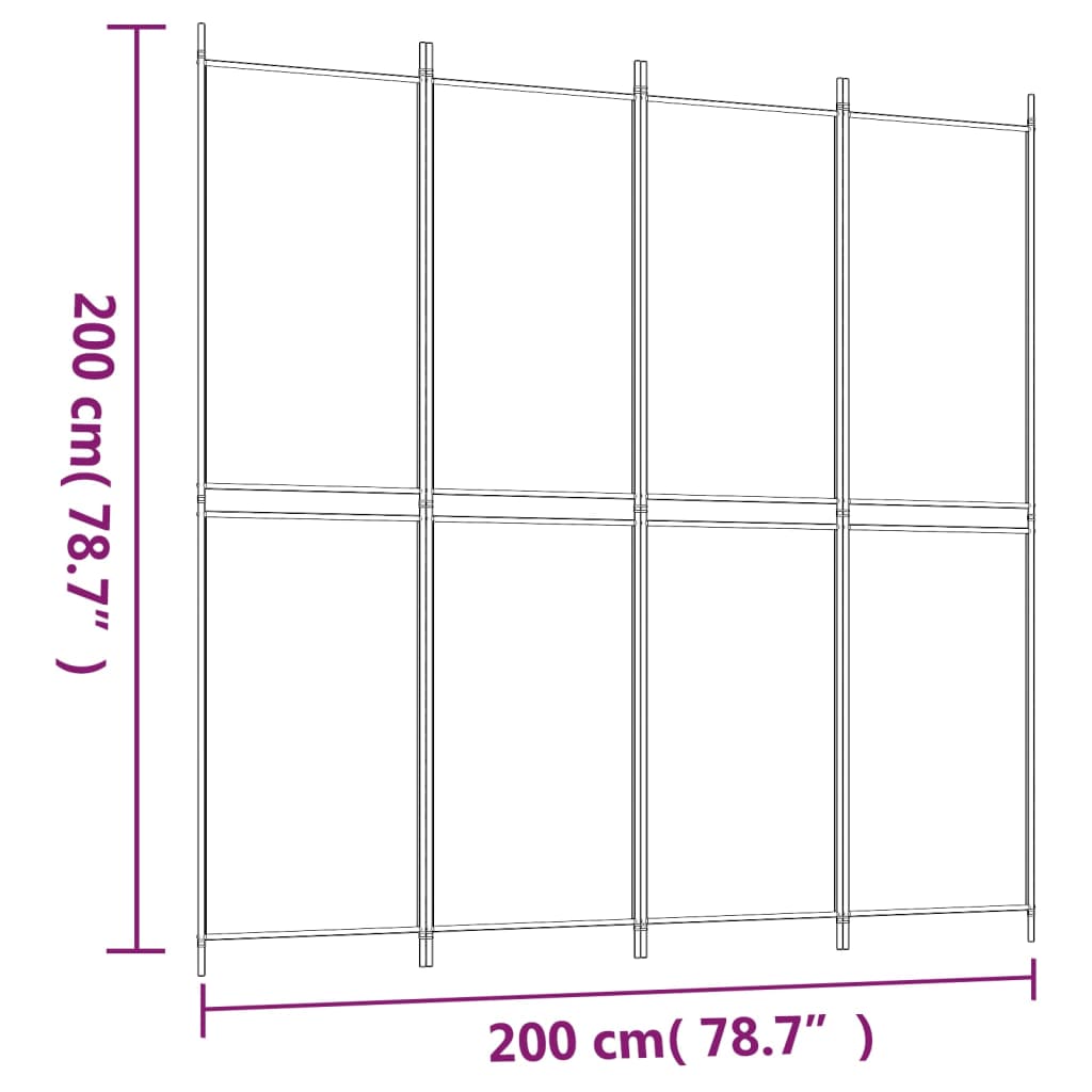 Divisorio a 4 Pannelli Nero 200x200 cm in Tessuto 350233