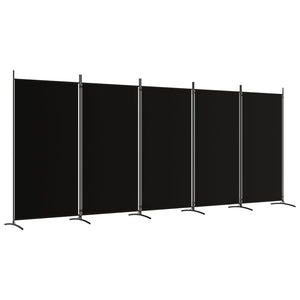 Divisorio a 5 Pannelli-Set di 5 pannelli Paravento Nero 433x180 cm in Tessuto