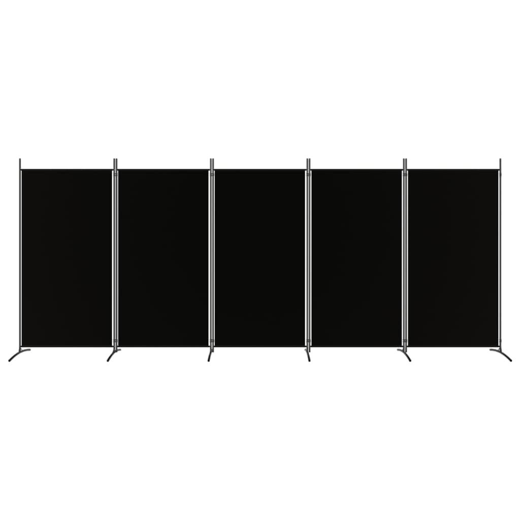 Divisorio a 5 Pannelli-Set di 5 pannelli Paravento Nero 433x180 cm in Tessuto
