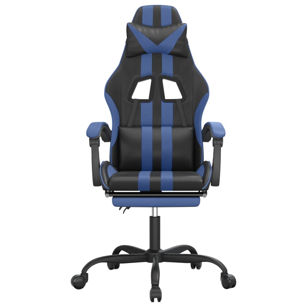 Sedia da Gaming Girevole con Poggiapiedi Nero e Blu Similpelle 349531