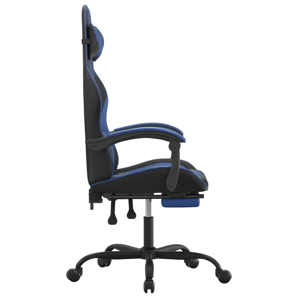 Sedia da Gaming Girevole con Poggiapiedi Nero e Blu Similpelle 349531