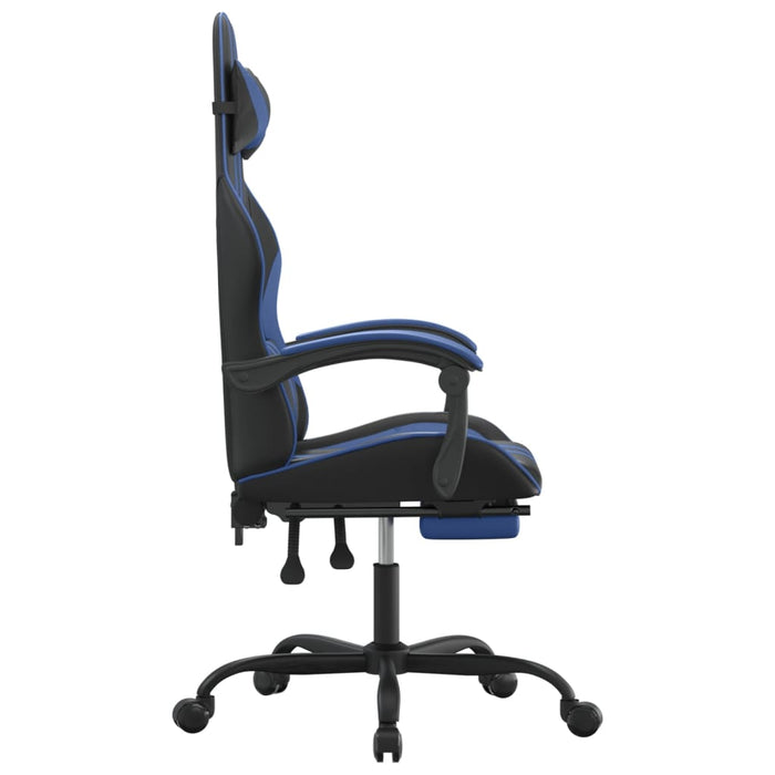 Sedia da Gaming Girevole con Poggiapiedi Nero e Blu Similpelle 349531