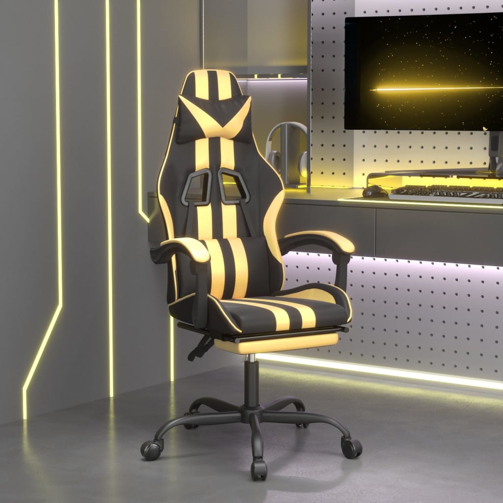 Sedia da Gaming Girevole con Poggiapiedi Nero e Oro Similpelle 349533