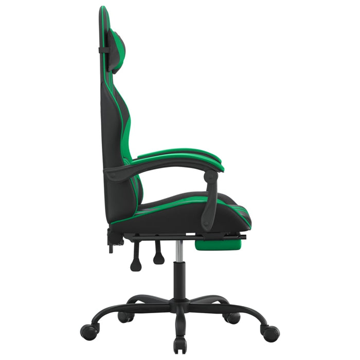 Sedia da Gaming Girevole con Poggiapiedi Nero Verde Similpelle 349534
