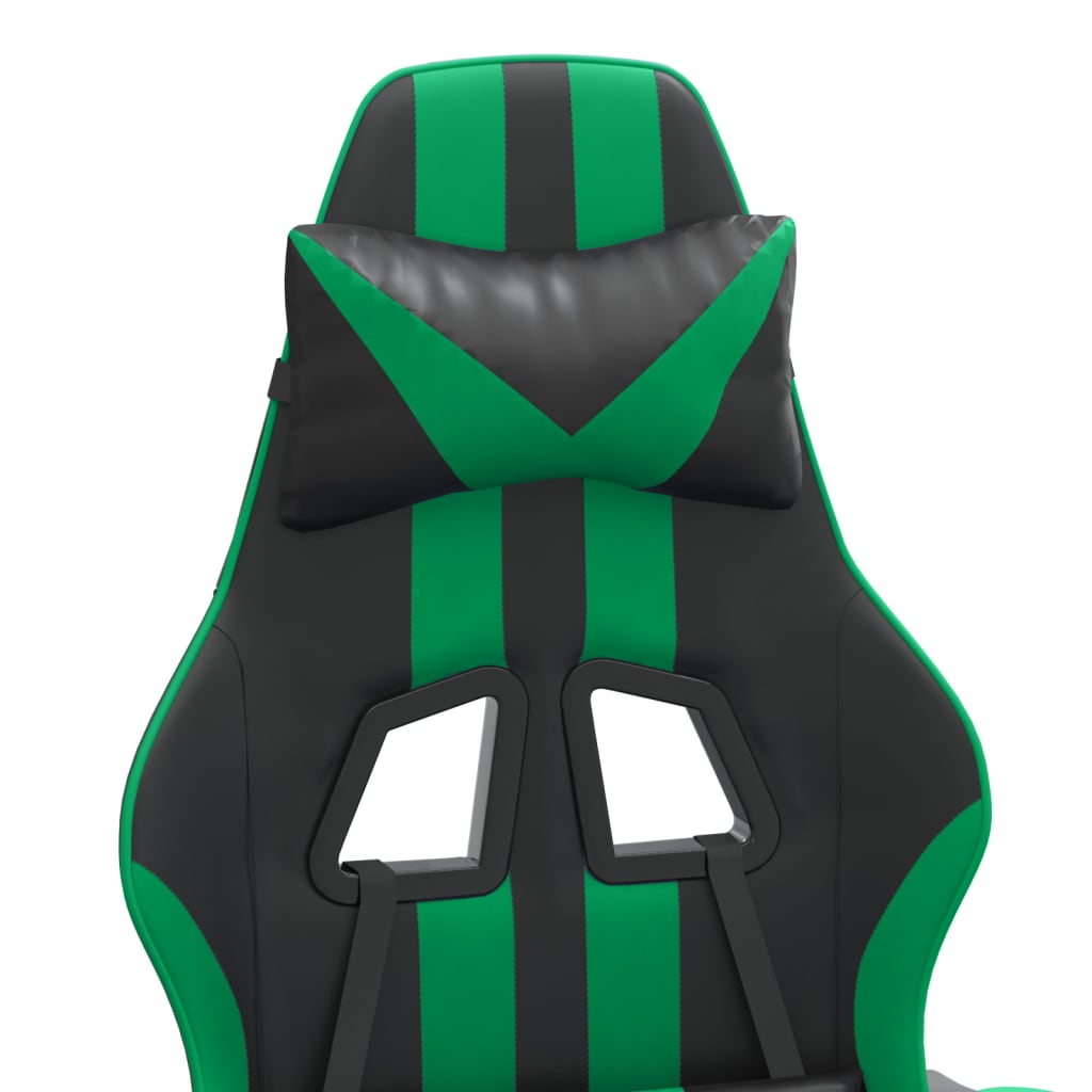 Sedia da Gaming Girevole con Poggiapiedi Nero Verde Similpelle 349534