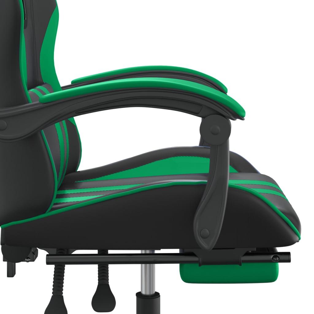 Sedia da Gaming Girevole con Poggiapiedi Nero Verde Similpelle 349534