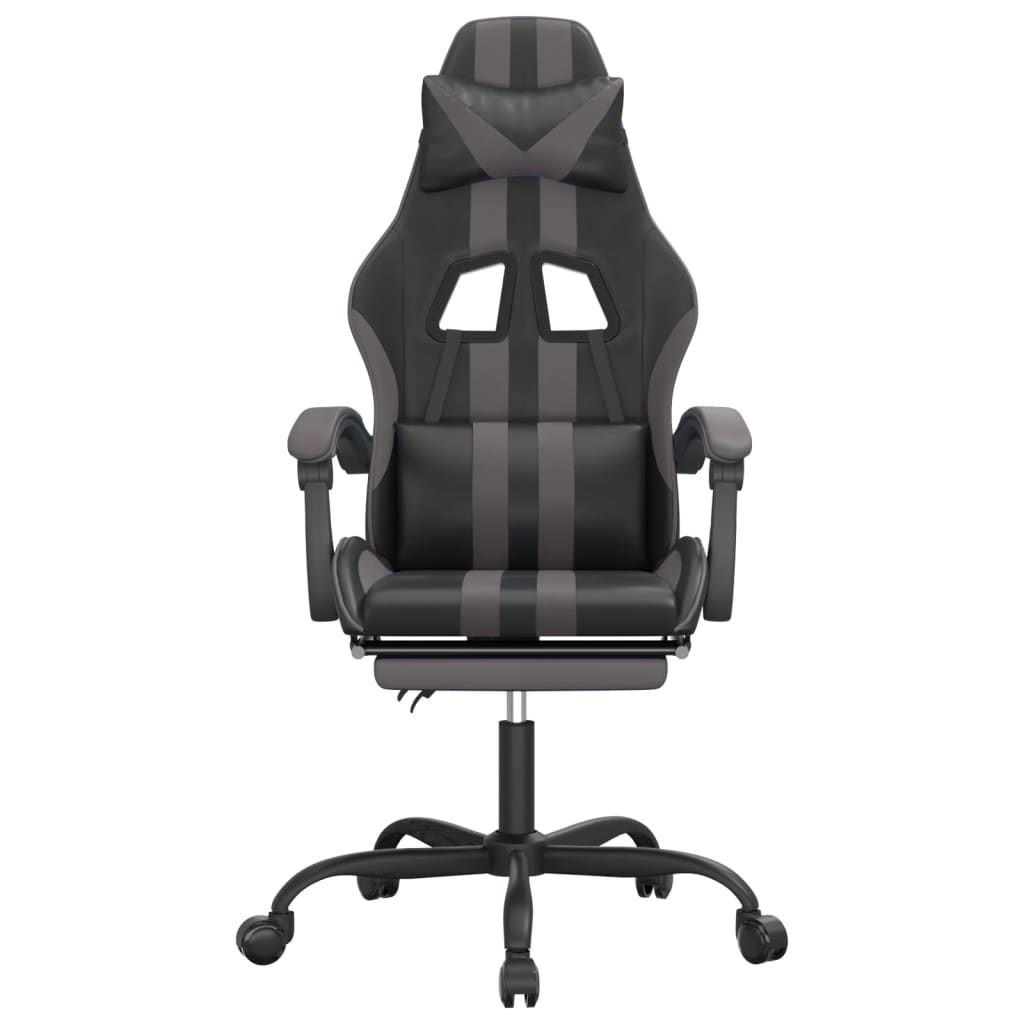 Sedia da Gaming Girevole Poggiapiedi Nero e Grigio Similpelle cod mxl 67723