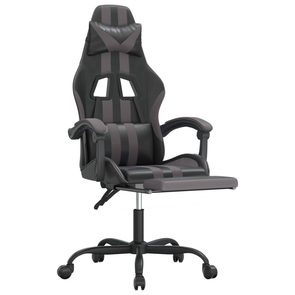 Sedia da Gaming Girevole Poggiapiedi Nero e Grigio Similpelle 349535