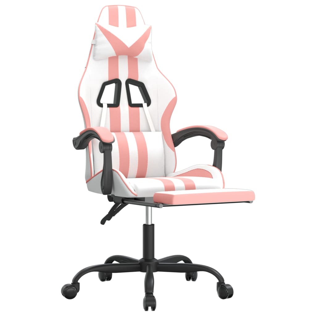 Sedia da Gaming Girevole Poggiapiedi Bianca e Rosa Similpelle 349540