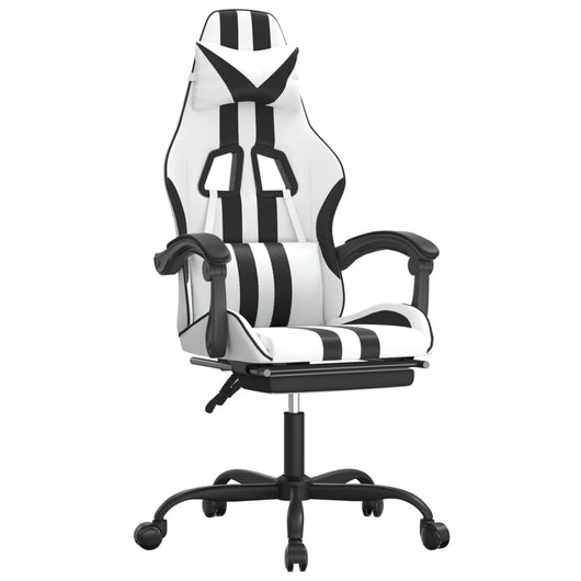 Sedia da Gaming Girevole Poggiapiedi Bianco e Nero Similpelle 349541
