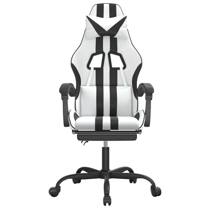 Sedia da Gaming Girevole Poggiapiedi Bianco e Nero Similpelle 349541