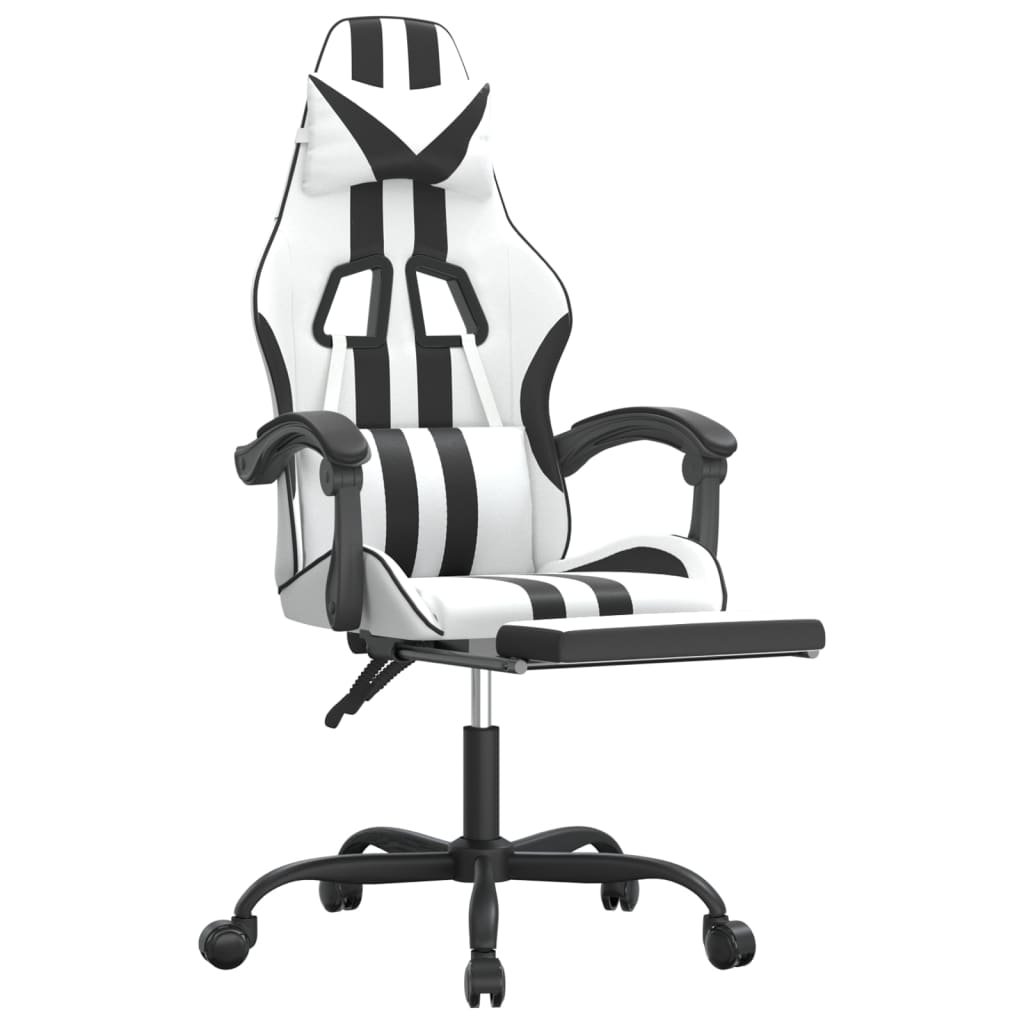 Sedia da Gaming Girevole Poggiapiedi Bianco e Nero Similpelle 349541