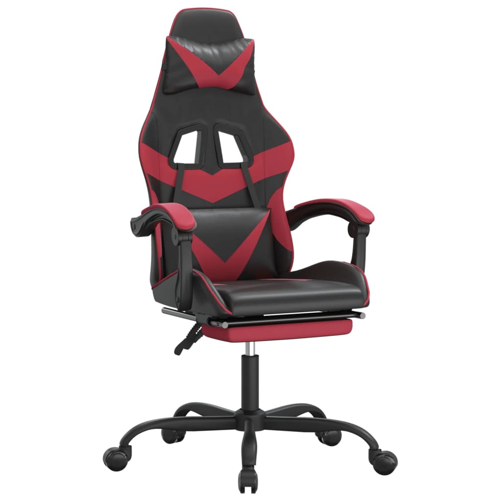 Sedia Gaming Girevole Poggiapiedi Nero e Rosso Vino Similpelle 349562