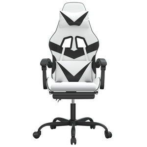 Sedia da Gaming Girevole Poggiapiedi Bianco e Nero Similpelle 349565