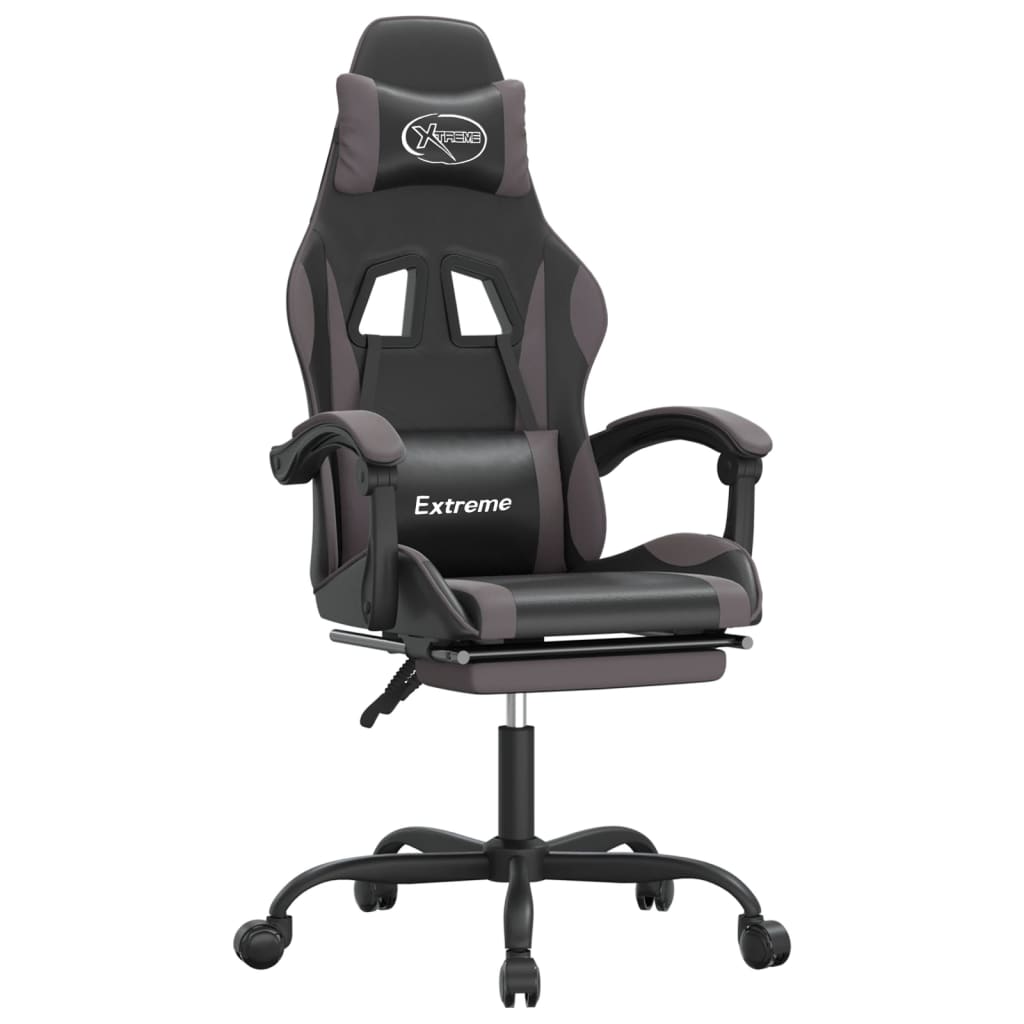 Sedia da Gaming Girevole Poggiapiedi Nero e Grigio Similpelle 349583