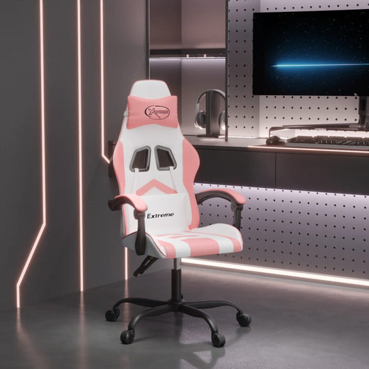 vidaXL Sedia da Gaming Girevole Bianco e Rosa in Similpelle