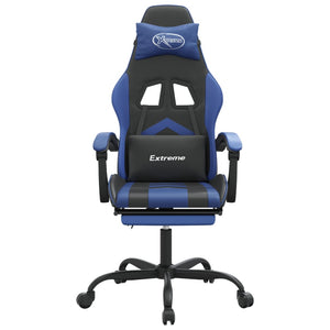 Sedia da Gaming Girevole con Poggiapiedi Nero e Blu Similpelle 349603