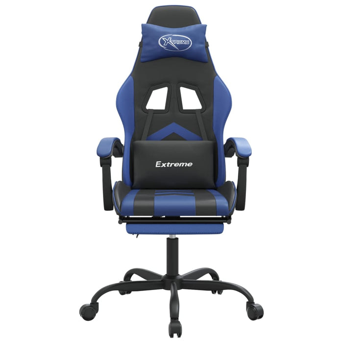 Sedia da Gaming Girevole con Poggiapiedi Nero e Blu Similpelle 349603