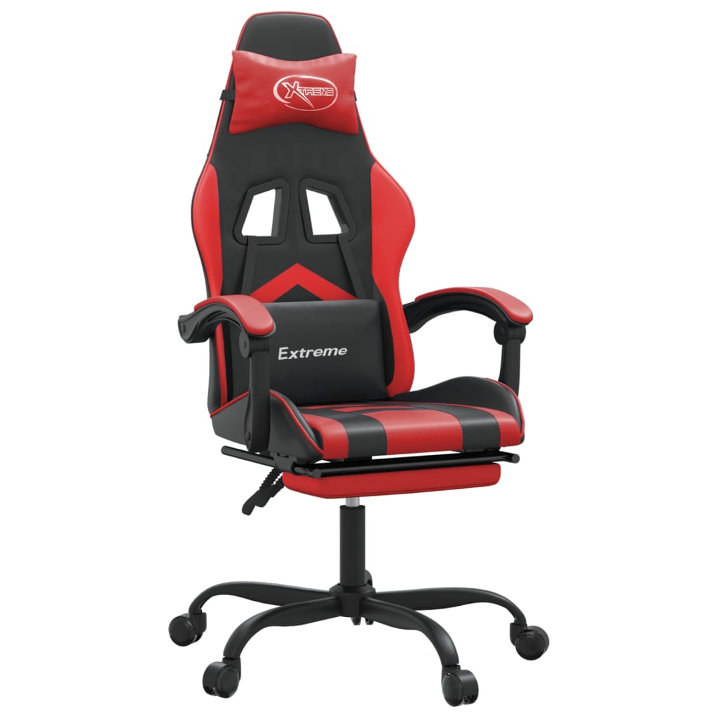 Sedia da Gaming Girevole Poggiapiedi Nero e Rosso Similpelle cod mxl 72799