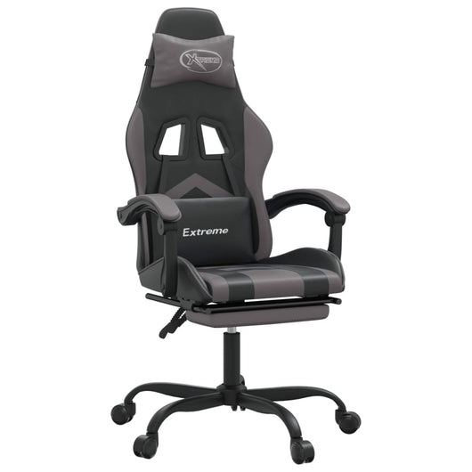 Sedia da Gaming Girevole Poggiapiedi Nero e Grigio Similpelle cod mxl 74990