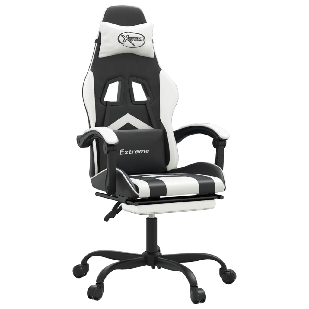 Sedia da Gaming Girevole Poggiapiedi Nero e Bianco Similpelle 349608