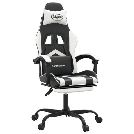 Sedia da Gaming Girevole Poggiapiedi Nero e Bianco Similpelle 349608