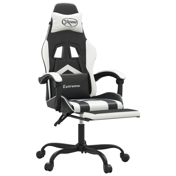 Sedia da Gaming Girevole Poggiapiedi Nero e Bianco Similpelle 349608
