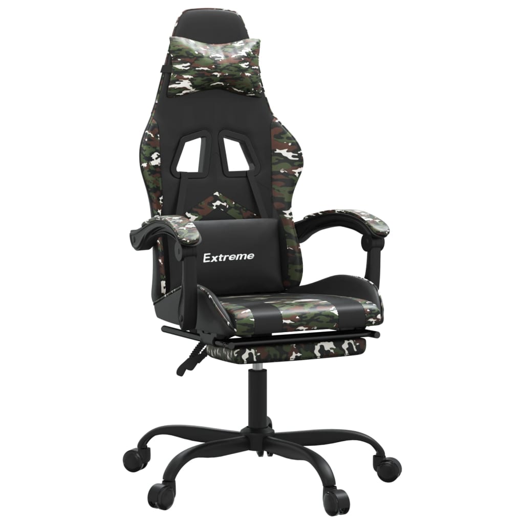 Sedia da Gaming Girevole Poggiapiedi Nero e Mimetico Similpelle 349614