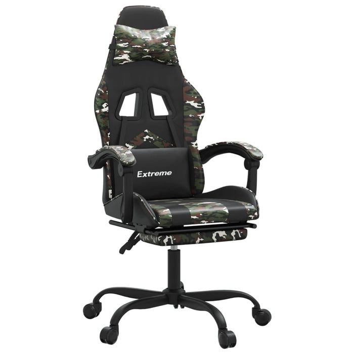 Sedia da Gaming Girevole Poggiapiedi Nero e Mimetico Similpelle 349614