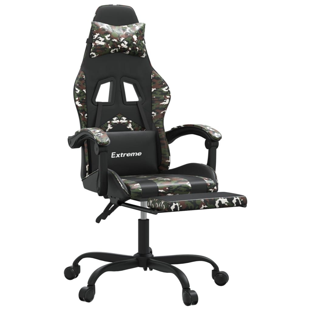 Sedia da Gaming Girevole Poggiapiedi Nero e Mimetico Similpelle 349614