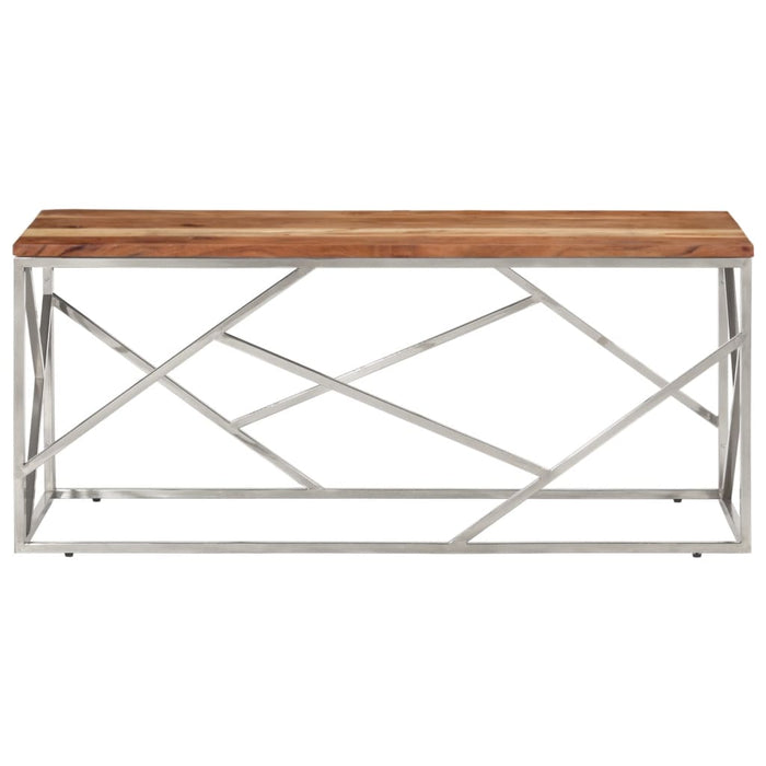 Tavolino Salotto Argento Acciaio Inox e Legno Massello Acacia 349943