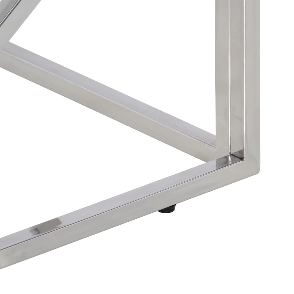 Tavolino Salotto Argento Acciaio Inox e Legno Massello Acacia 349943