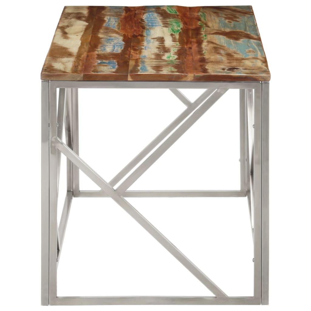 Tavolino Salotto Argento in Acciaio Inox e Legno di Recupero 349944