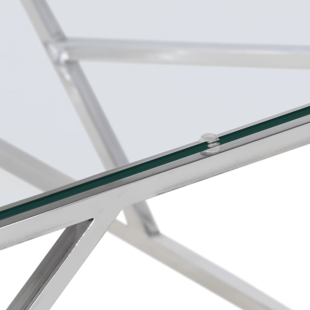 Tavolino Salotto-Tavolino da Soggiorno Argento Acciaio Inossidabile Vetro Temperato 507037