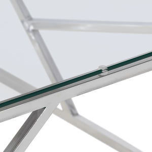 Tavolino Salotto Argento Acciaio Inossidabile Vetro Temperato