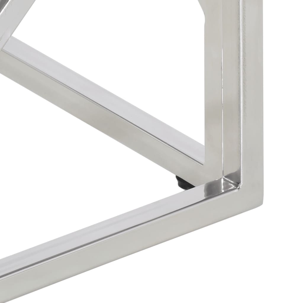 Tavolino Salotto Argento Acciaio Inossidabile Vetro Temperato 349947