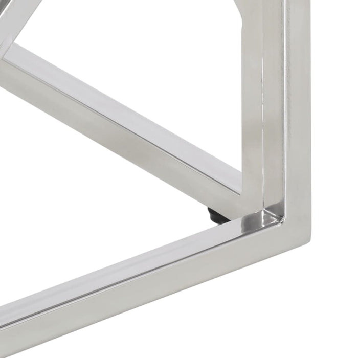 Tavolino Salotto Argento Acciaio Inossidabile Vetro Temperato 349947