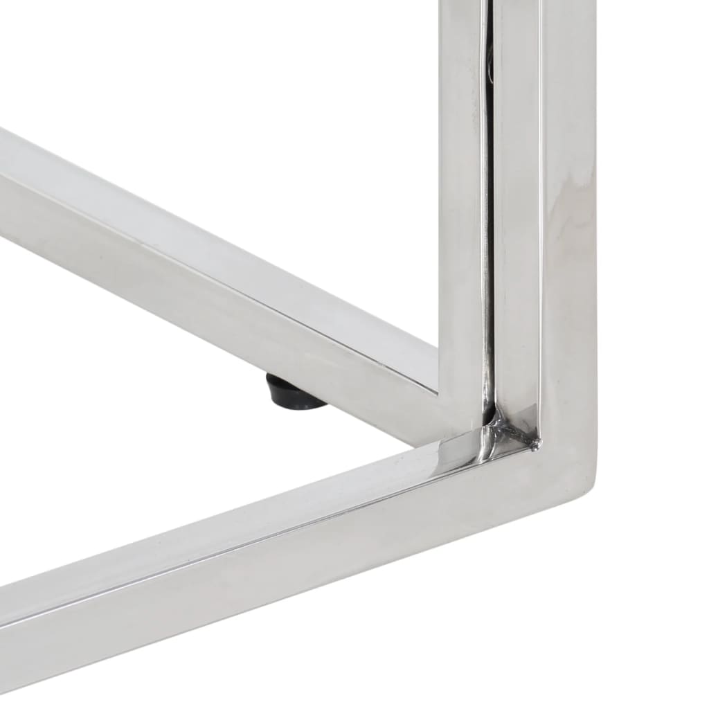 Tavolino da Salotto Argento in Acciaio Inox e Massello d'Acacia 349959