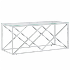 Tavolino da Salotto 110x45x45 cm in Acciaio Inox e Vetro 349961